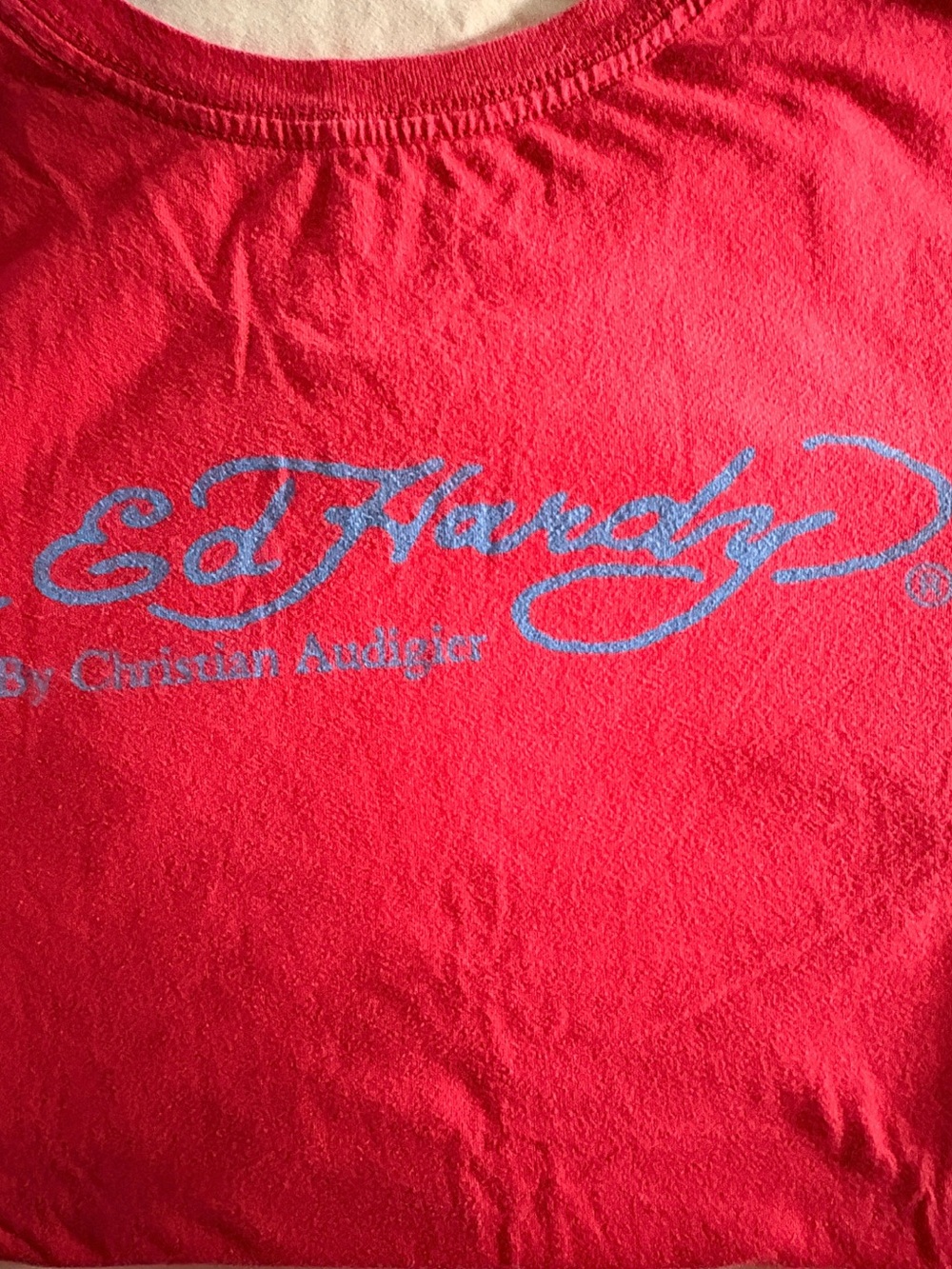 ED HARDY Y2K BABY TEE RARE Red Tattoo T Shirt Graphic Christian Audigier SZ S - Picture 5 of 12